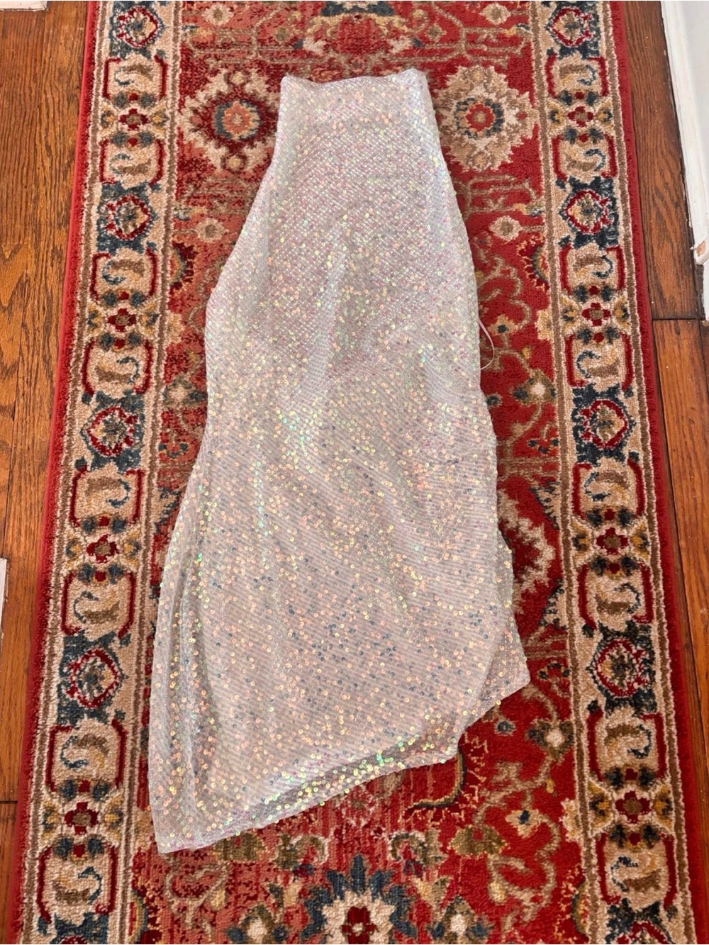 Luxxel VERA HIGH NECK SEQUIN ASYMMETRICAL DRESS OPAL IRIDESCENT - Picture 2 of 6